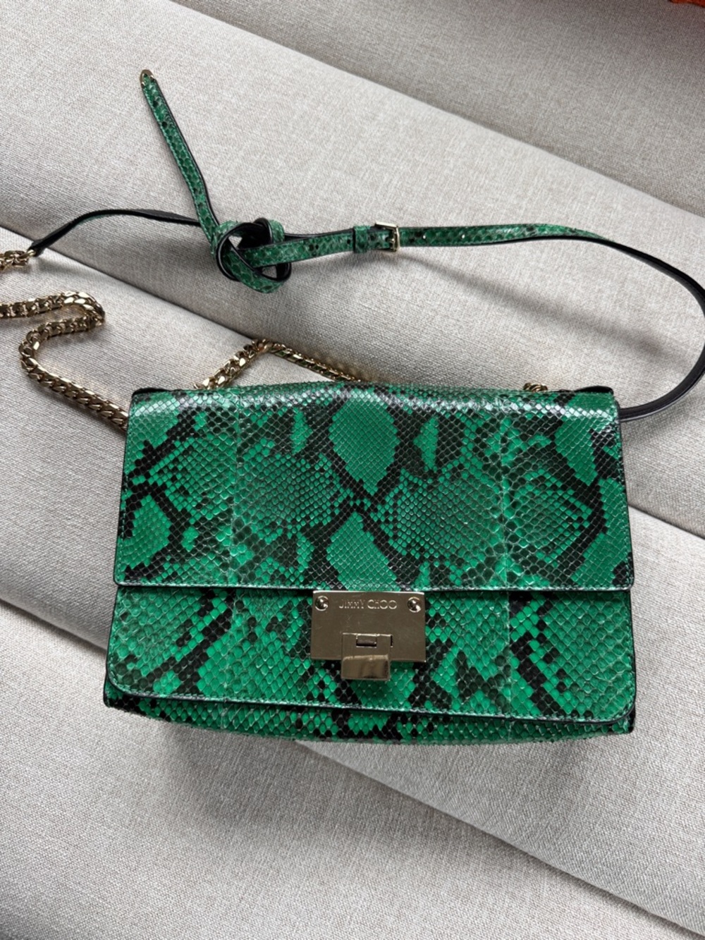 Jimmy Choo Green and Black Python-Print Crossbody Bag